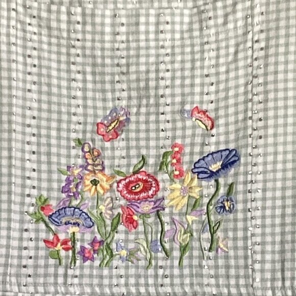 Two Twenty Sleeveless Square Neck Dress Green Gingham Embroidered Flowers L 152L - Picture 6 of 8